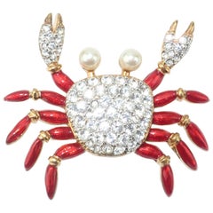 Vintage Swarovski Crab Brooch With Enamel & Pearl Details