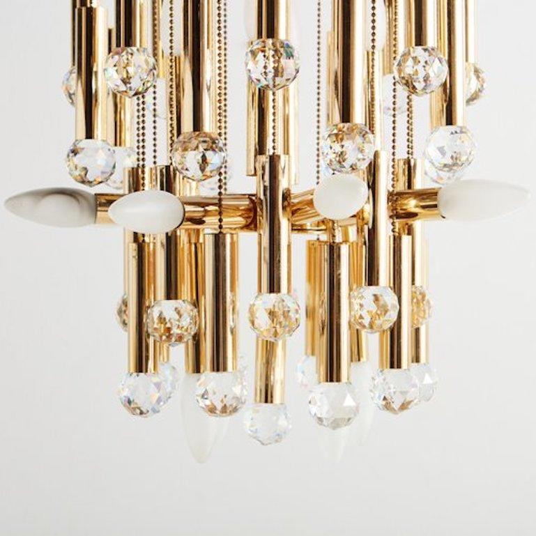 Swarovski Crystal and Gilt Brass Chandelier by Ernest Palme, Germany 1960s In Good Condition In Chicago, IL