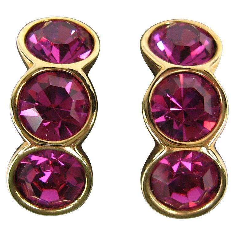 SWAROVSKI Crystal Bezel Set earrings, Never Worn 1980s In New Condition For Sale In Wallkill, NY