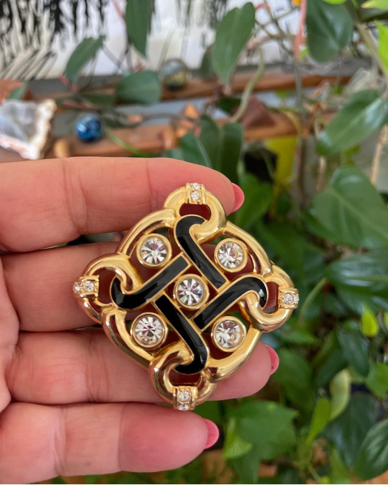 Swarovski Crystal Black Enamel Brooch New, Never worn 1980s For Sale at ...