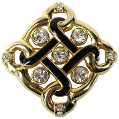 Swarovski Crystal Black Enamel Brooch New,  Never worn 1980s