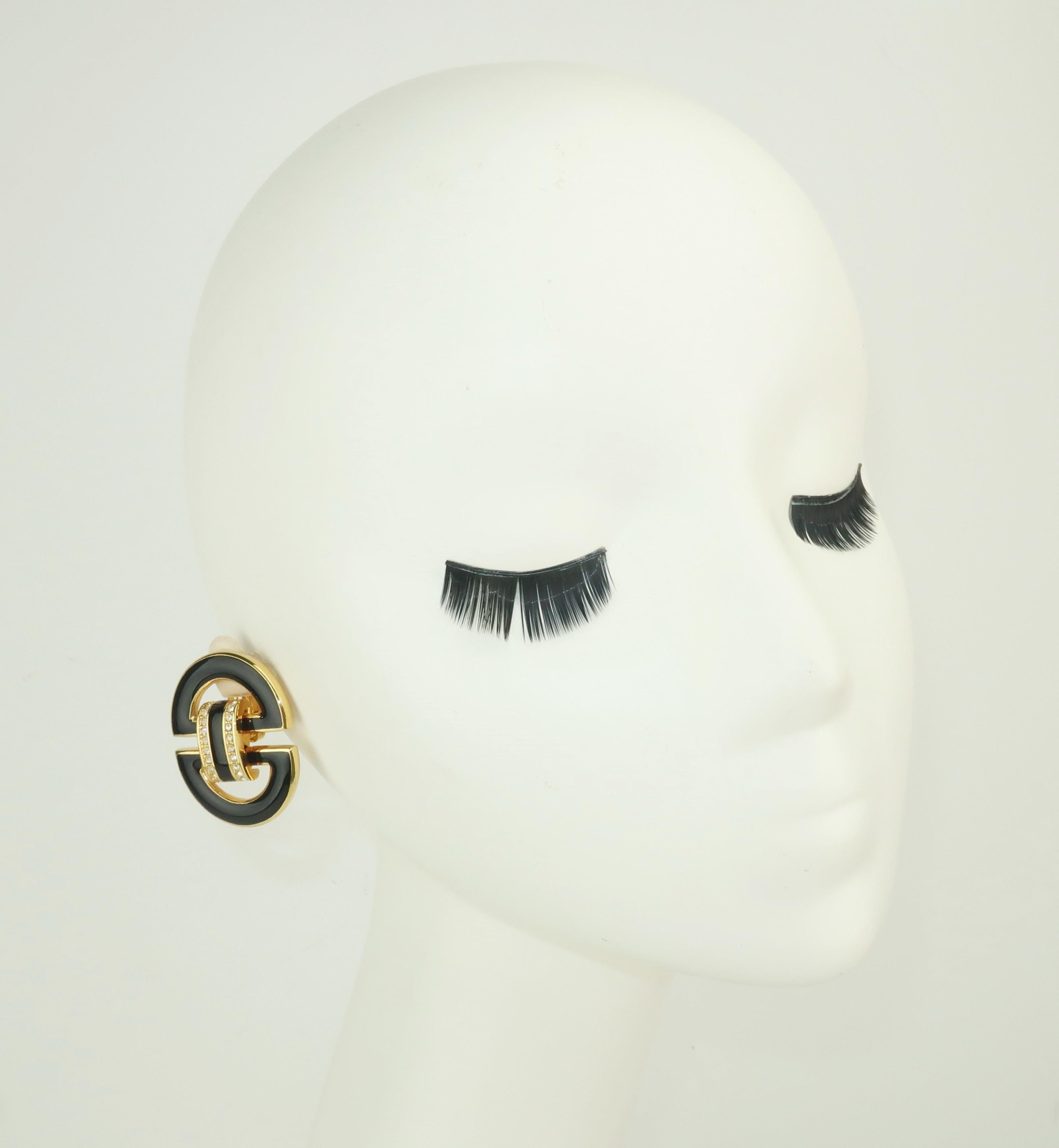 Swarovski Crystal Black Enamel Door Knocker Earrings 1