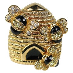 Swarovski Crystal Brooch Bumble Bee  Pin New Old Stock 1980s