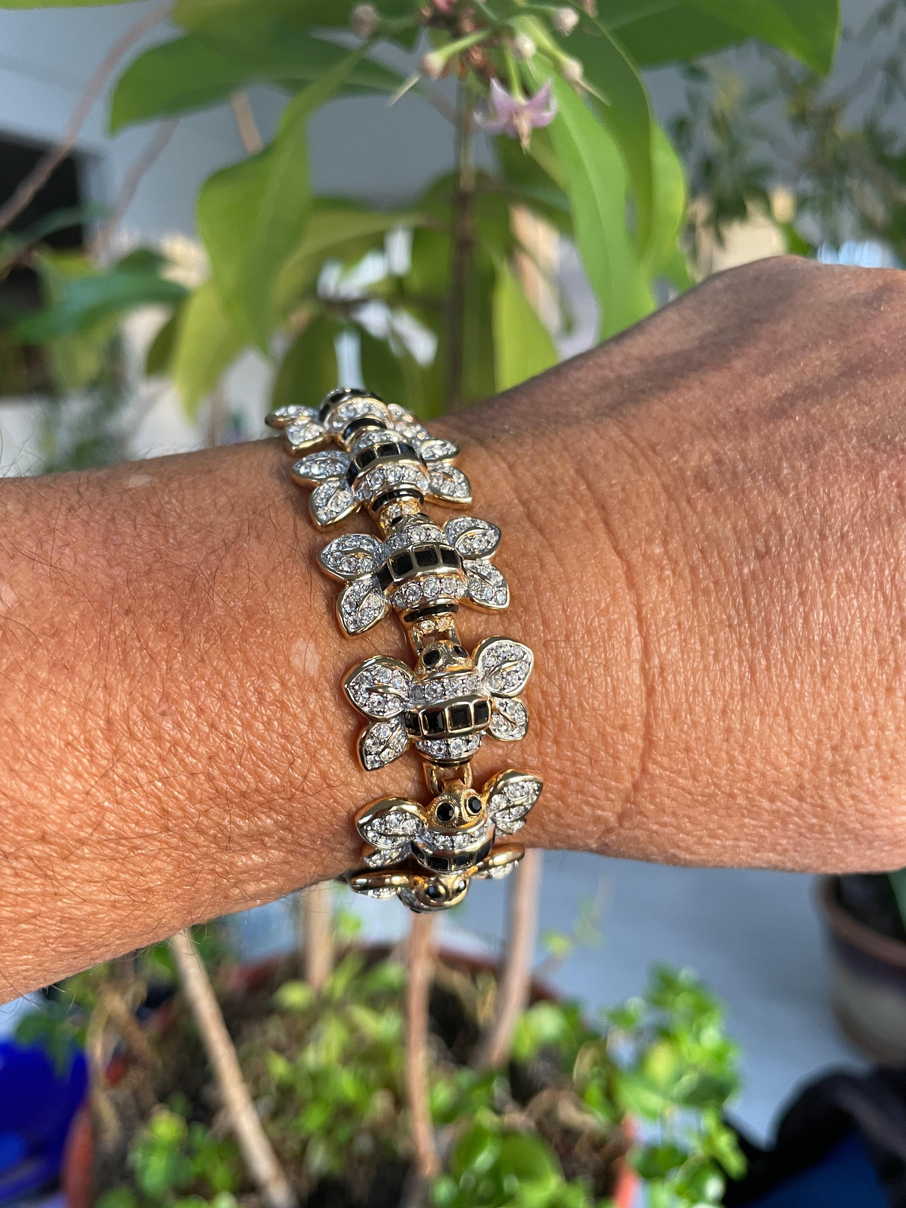 Women's Swarovski Crystal Bumble Bee Bracelet 1980s For Sale