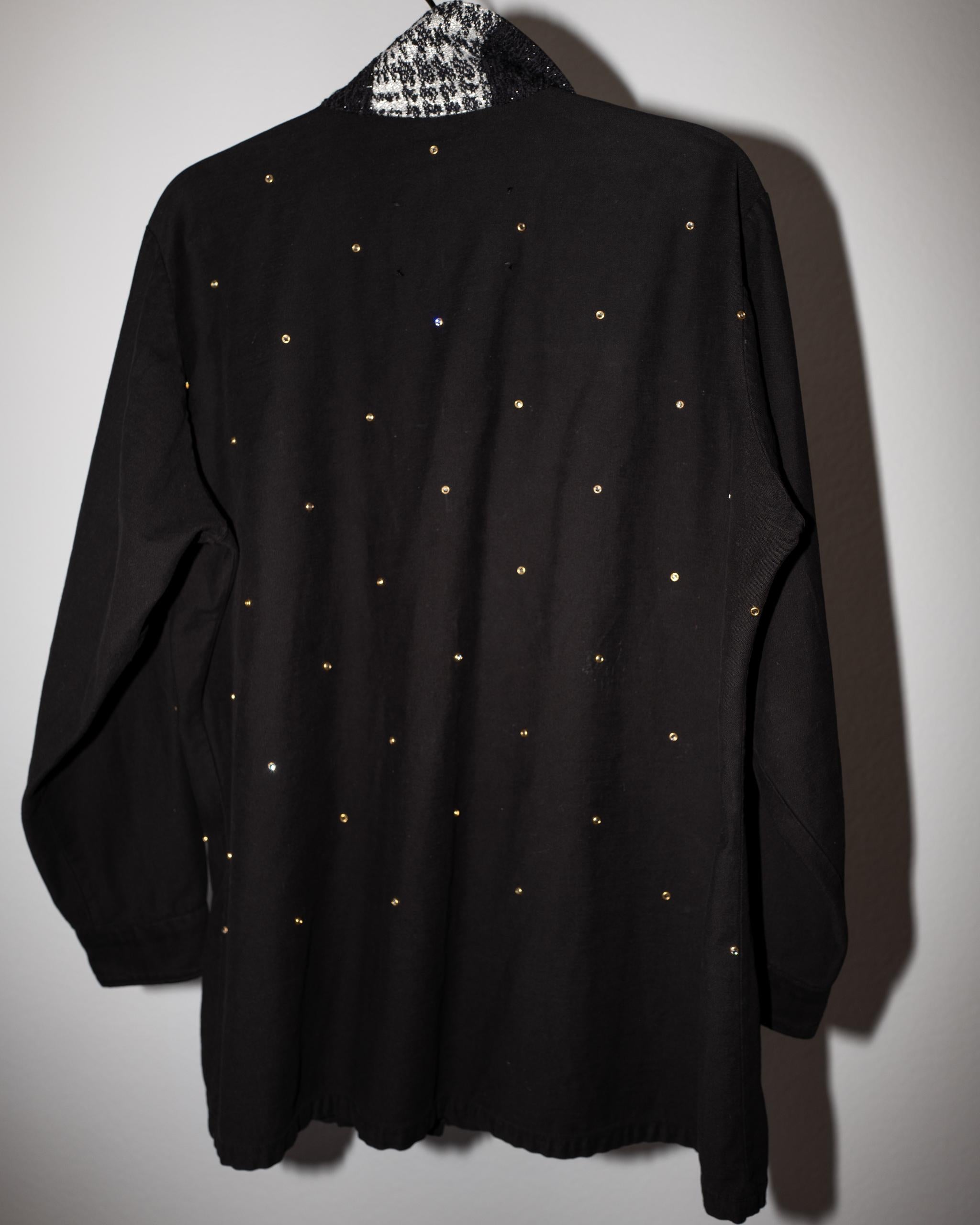 Swarovski Crystal Embellished Jacket Black Cotton Vintage Military J Dauphin  In New Condition In Los Angeles, CA