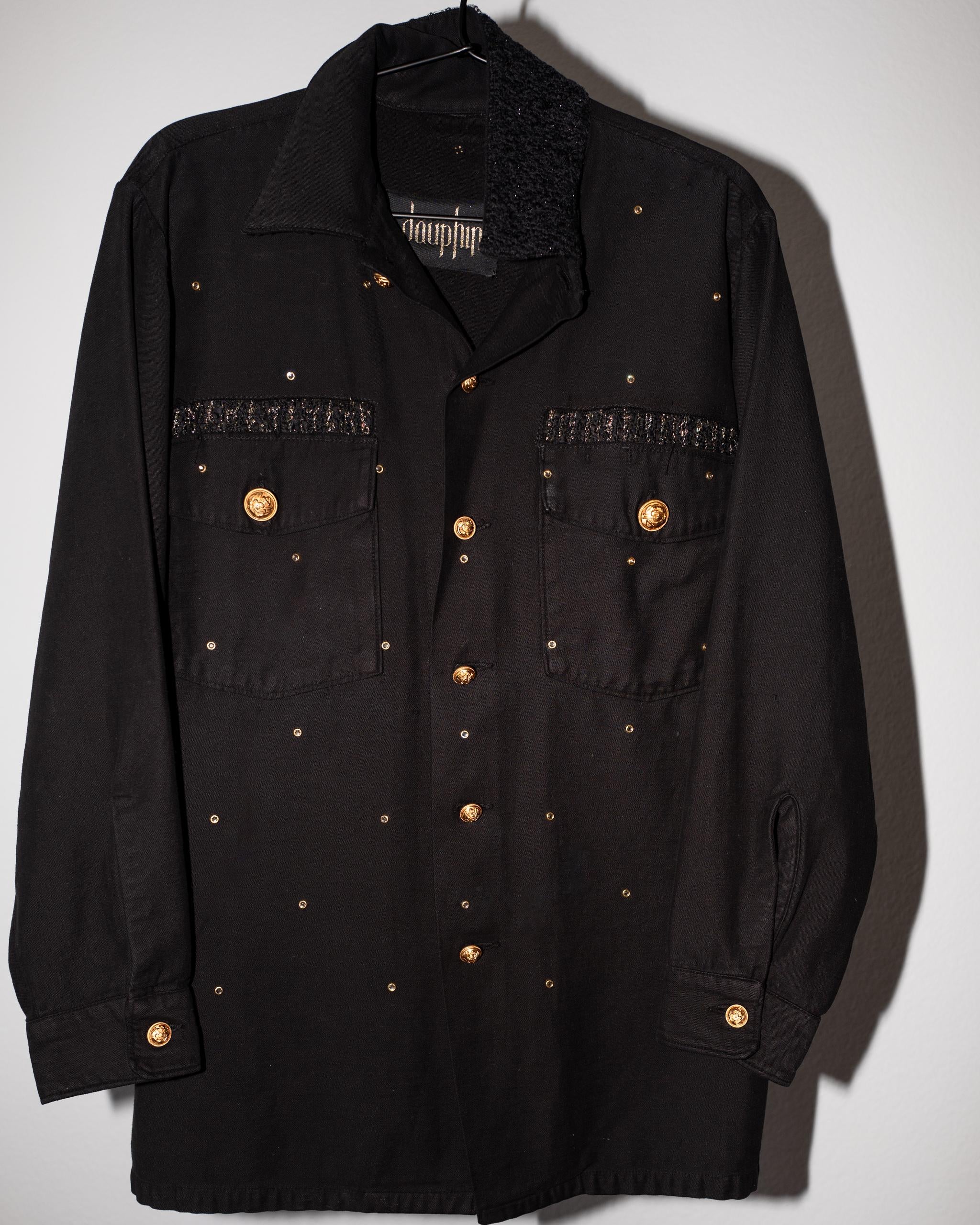 Women's Swarovski Crystal Embellished Jacket Black Cotton Vintage Military J Dauphin 