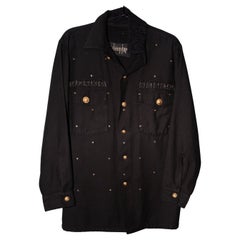 Swarovski Crystal Embellished Jacket Black Cotton Vintage Military J Dauphin 