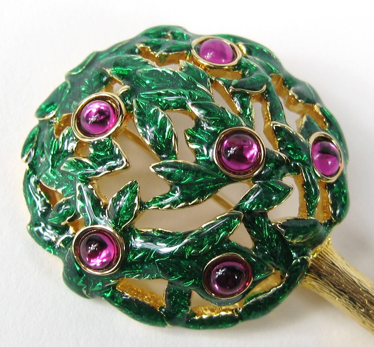  Swarovski Crystal Enameled Tree Brooch Pin New,  Never worn 1980s In New Condition For Sale In Wallkill, NY
