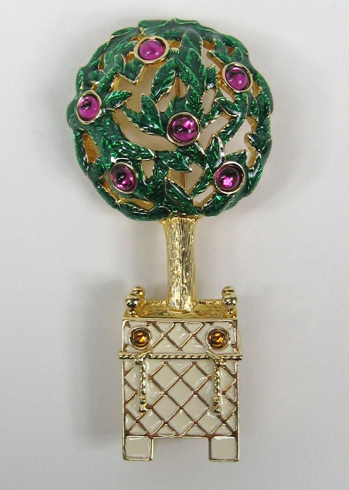 Women's  Swarovski Crystal Enameled Tree Brooch Pin New,  Never worn 1980s For Sale