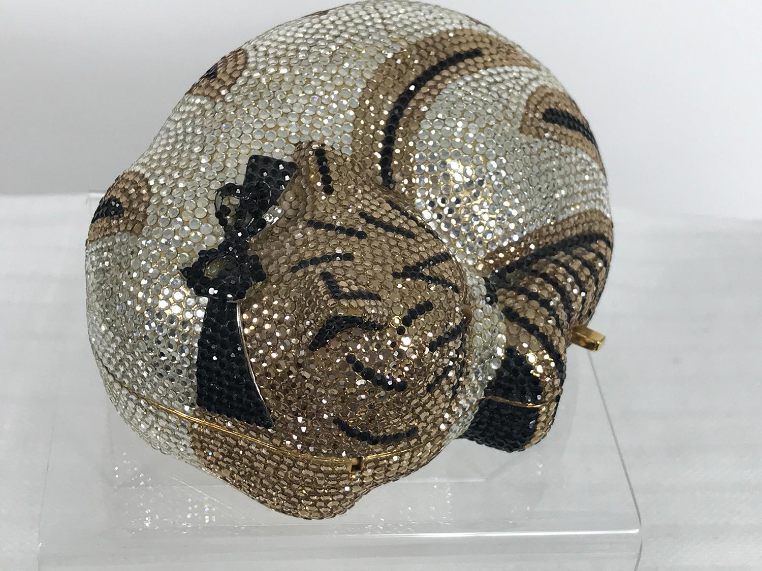 Gray Swarovski Crystal Encrusted Mamma Cat & Kitten Evening Handbag Shoulder bag  For Sale