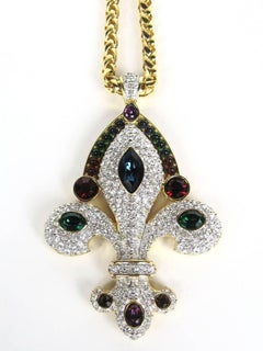 Swarovski Crystal Fleur De Lis Pendant Necklace, New Never Worn 1990s