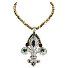 Retro  Swarovski Crystal Fleur De Lis Pendant Necklace, New Never Worn 1990s