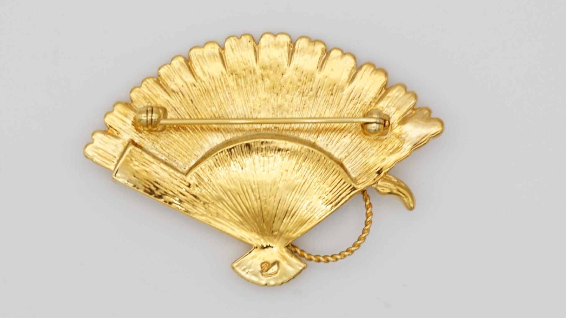 Women's or Men's Swarovski Crystal Glass Peacock Fan Feather Exquisite Relief Gold Brooch, New