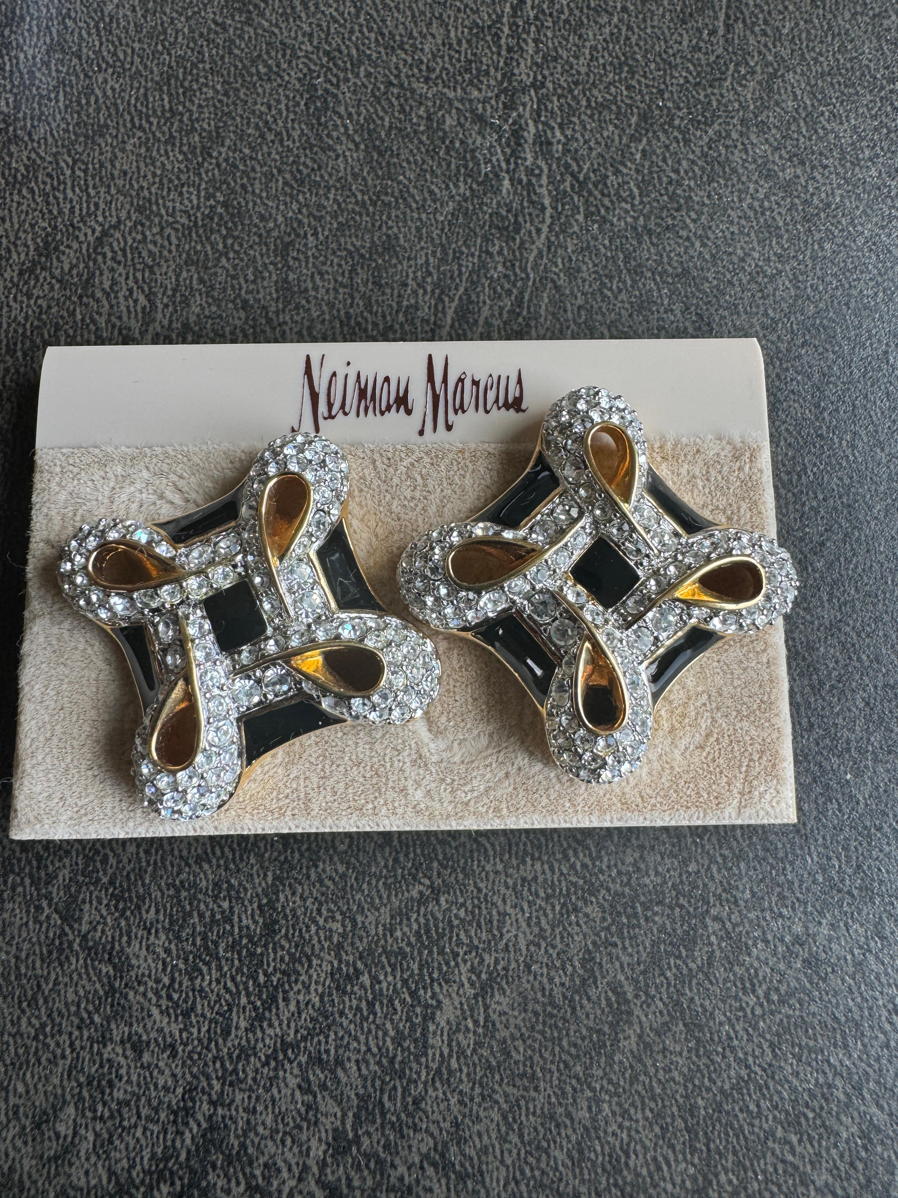 Boucles d'oreilles en cristal Swarovski Glitz et émail noir, neuves jamais portées, années 1980 Pour femmes en vente