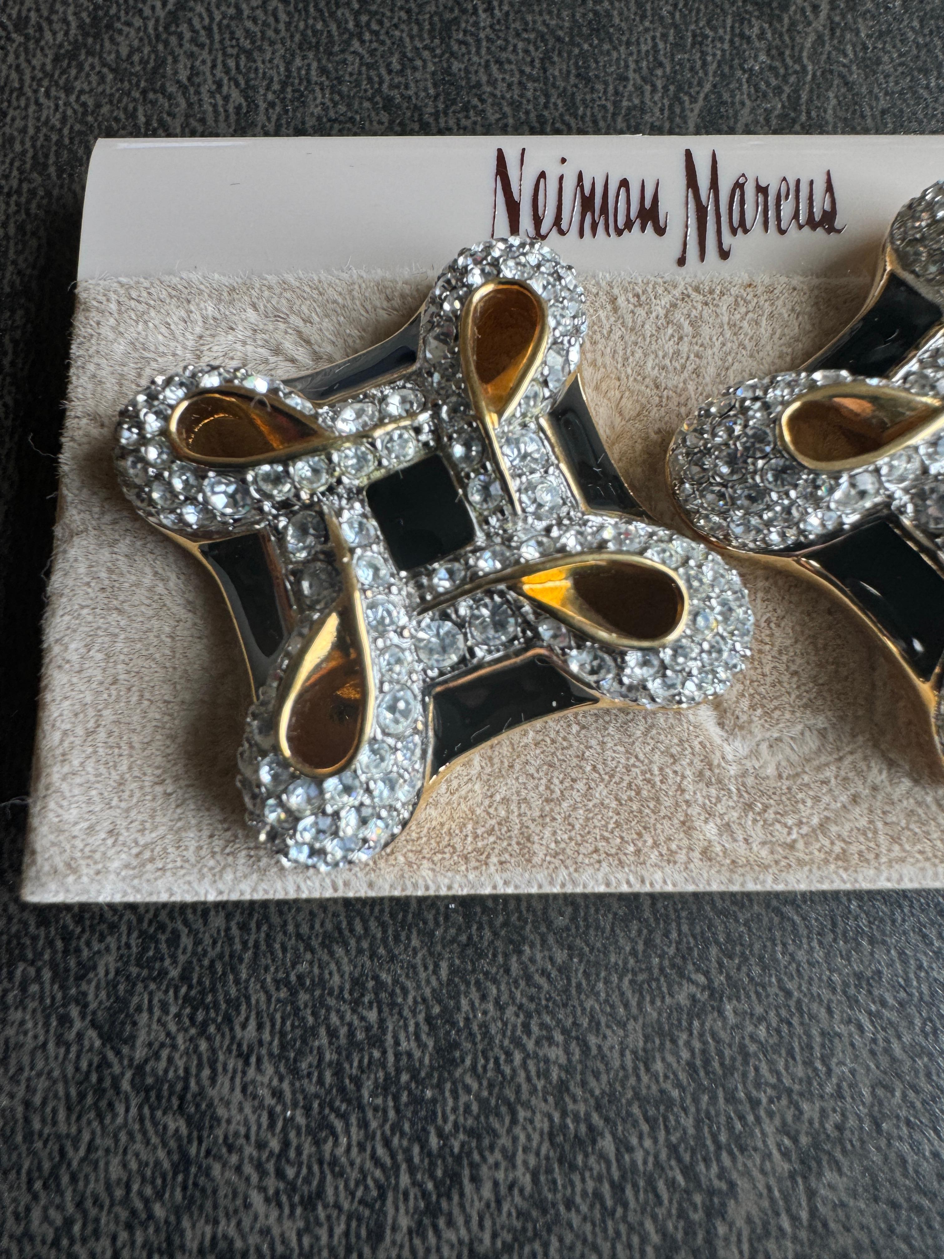 Boucles d'oreilles en cristal Swarovski Glitz et émail noir, neuves jamais portées, années 1980 en vente 2