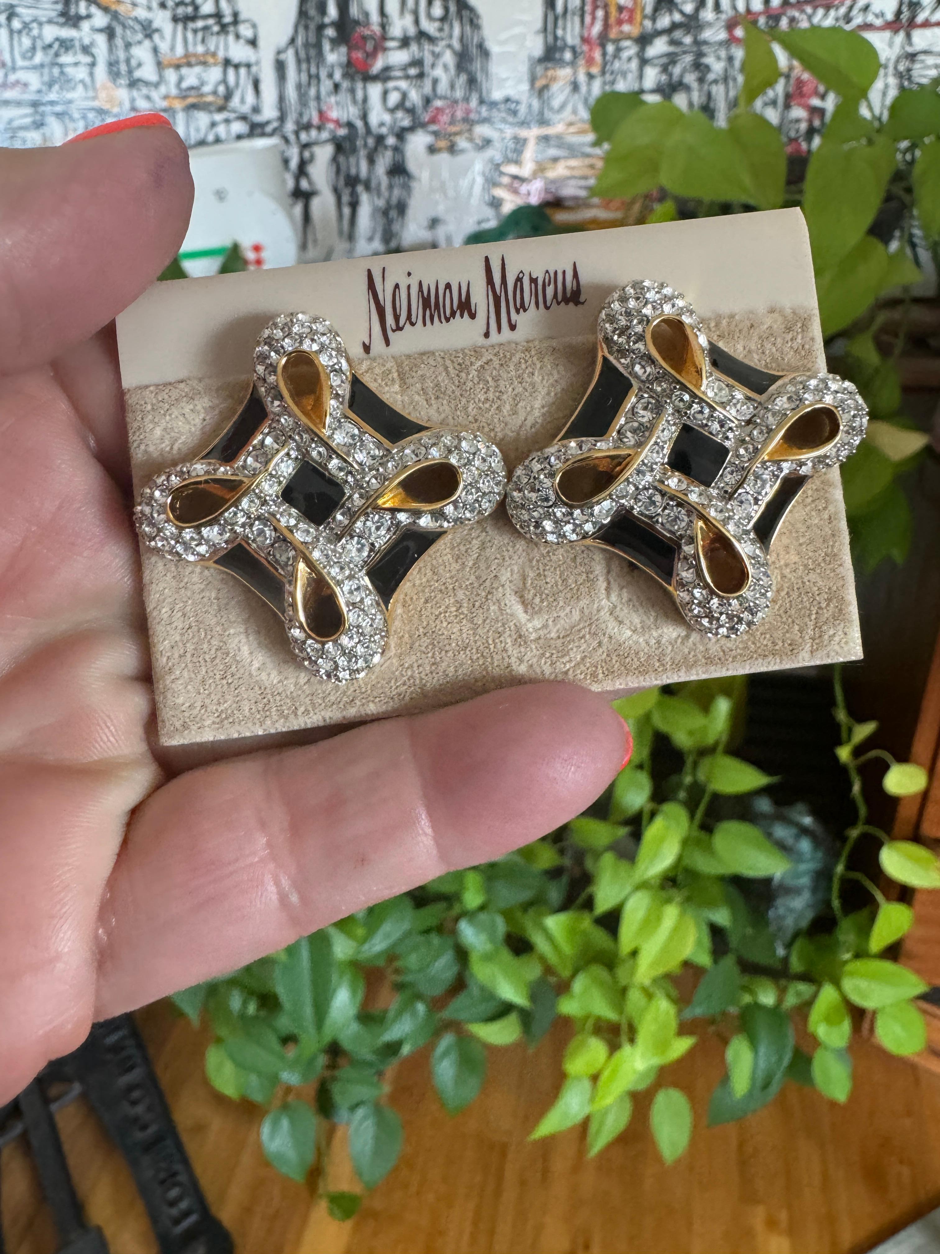 Boucles d'oreilles en cristal Swarovski Glitz et émail noir, neuves jamais portées, années 1980 en vente 3