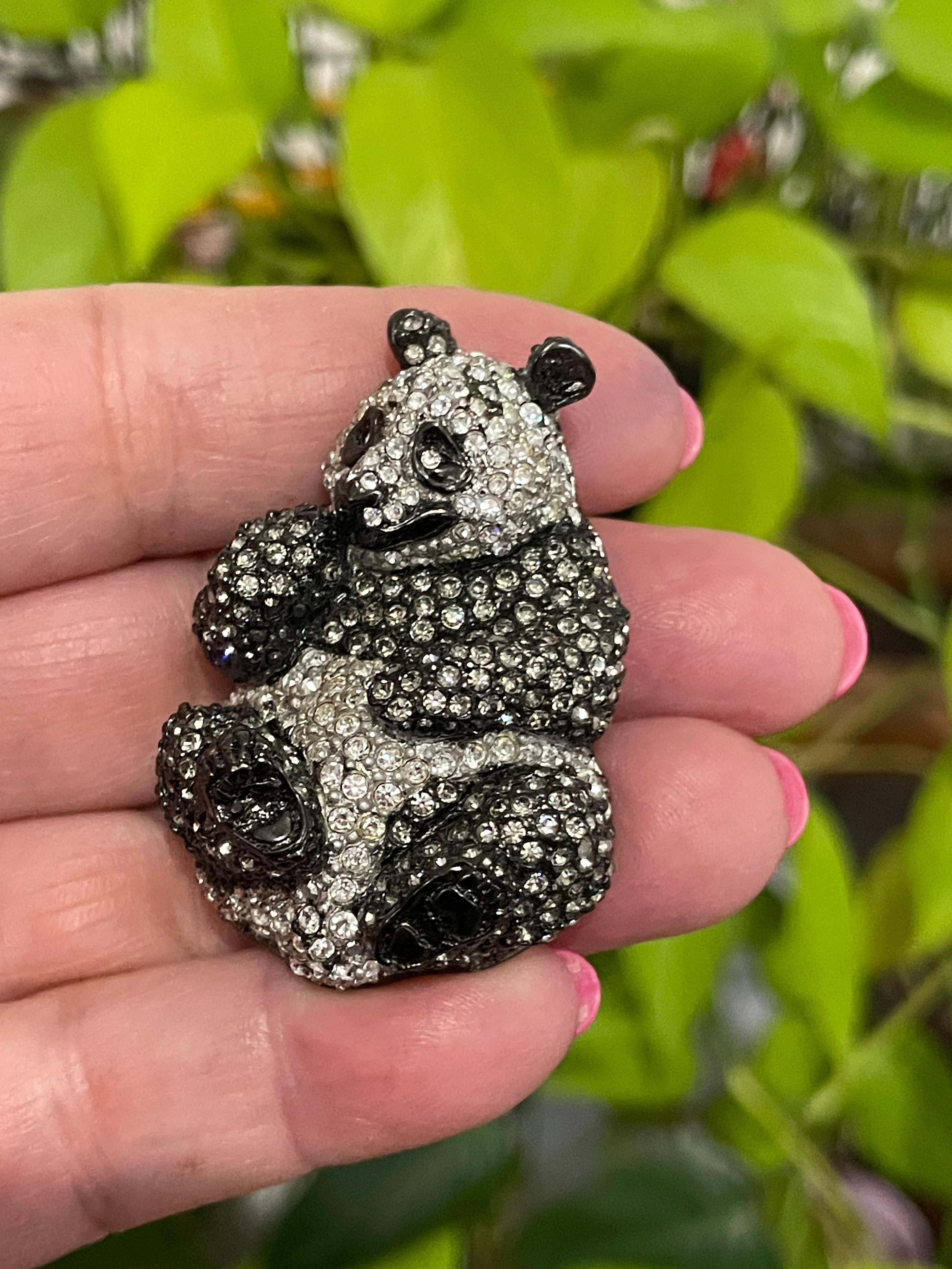 Swarovski Crystal Glitz Panda Bear Brooch Pin New, Never Worn 1980s In New Condition For Sale In Wallkill, NY