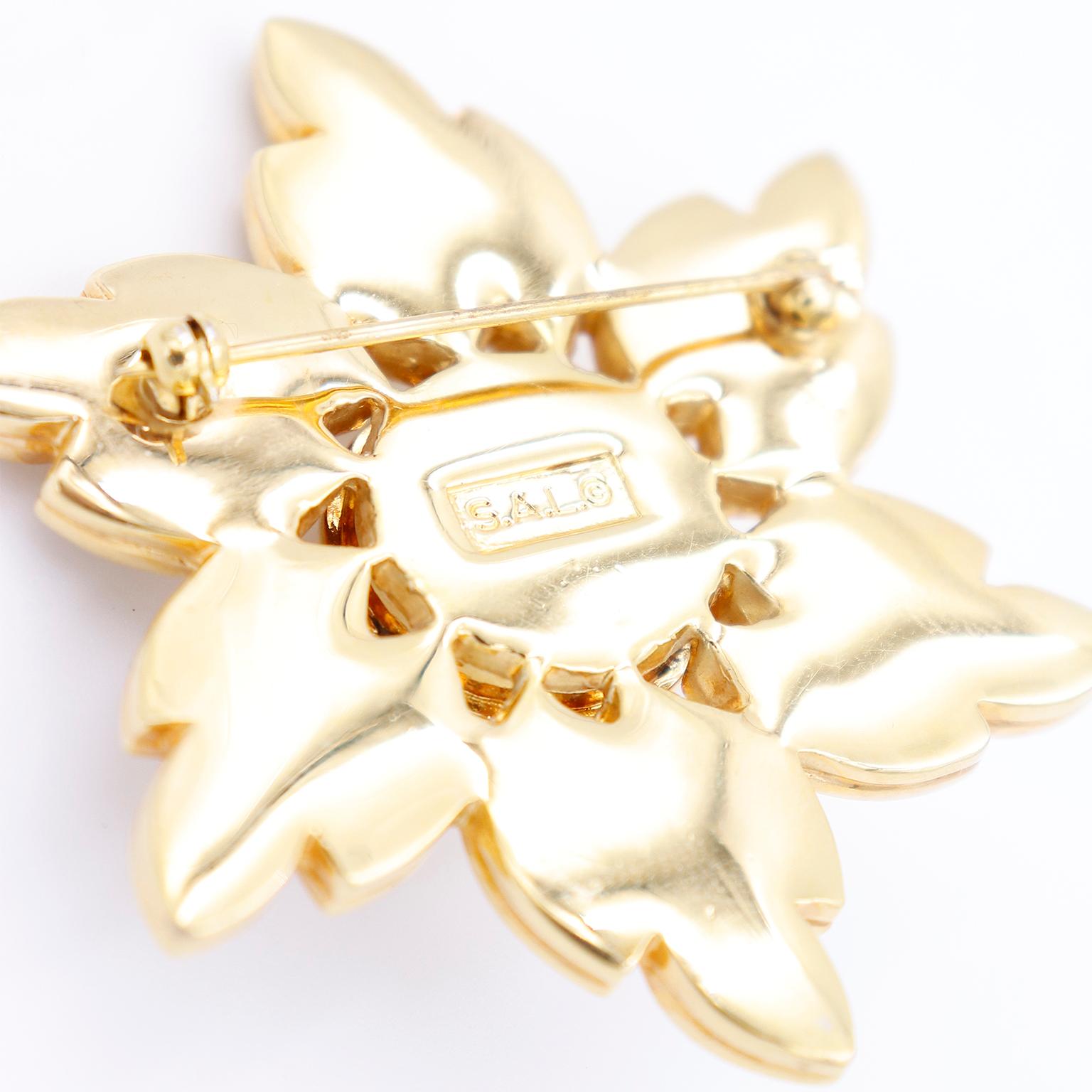 Marquise Cut Swarovski Crystal Gold Plate Star Flower Brooch with SAL hallmark