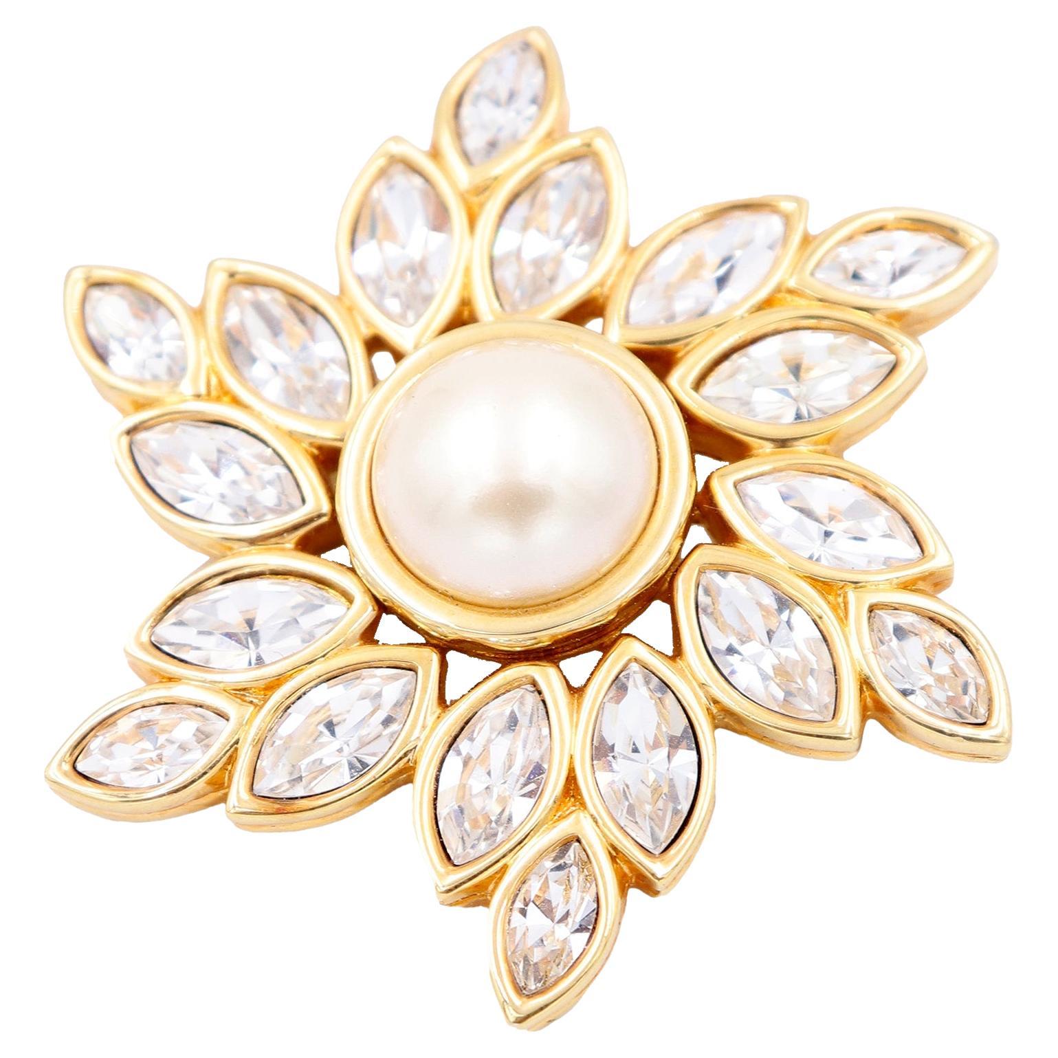 Swarovski Crystal Gold Plate Star Flower Brooch with SAL hallmark