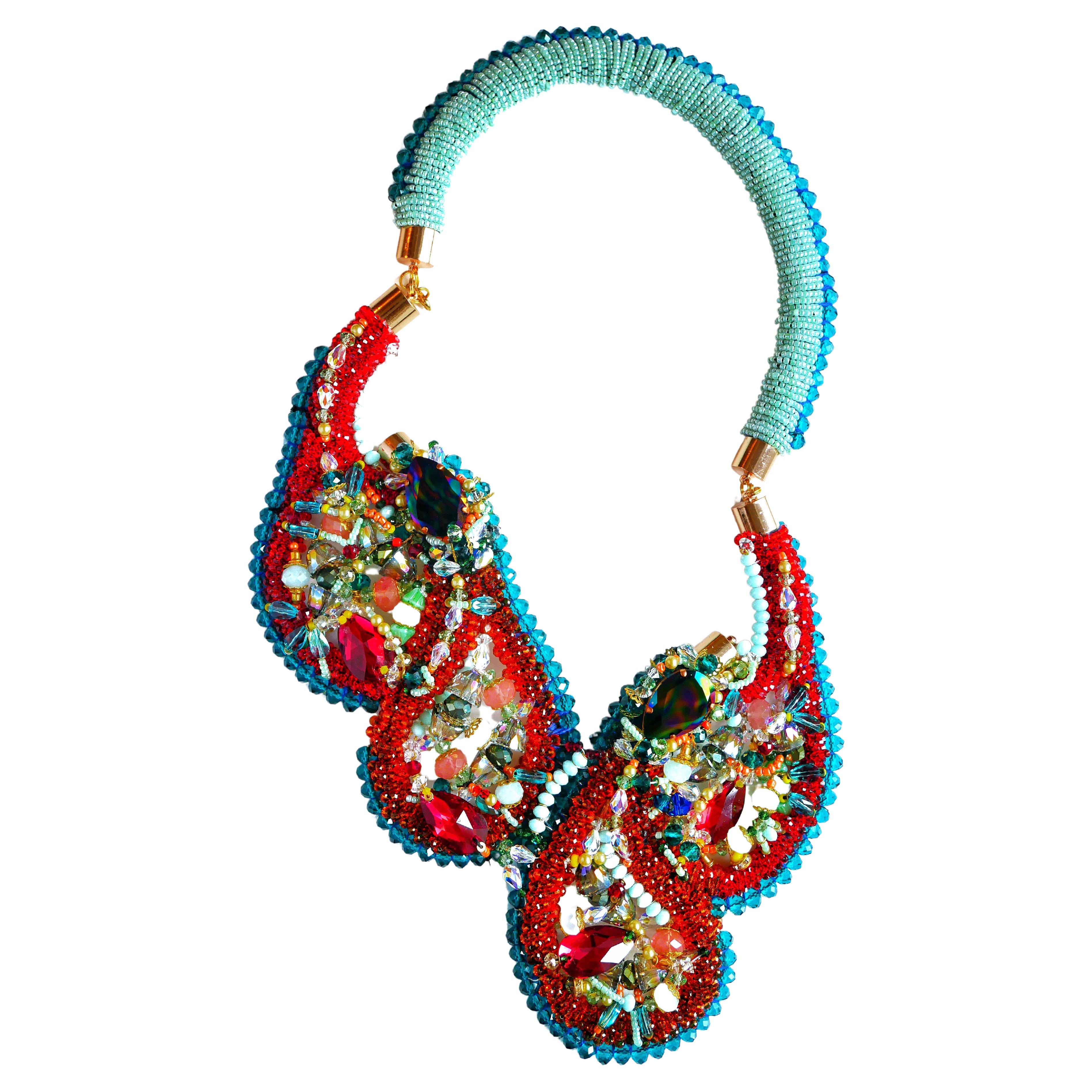 Swarovski Crystal Multi-Beaded Embellished Paisley Necklace For Sale