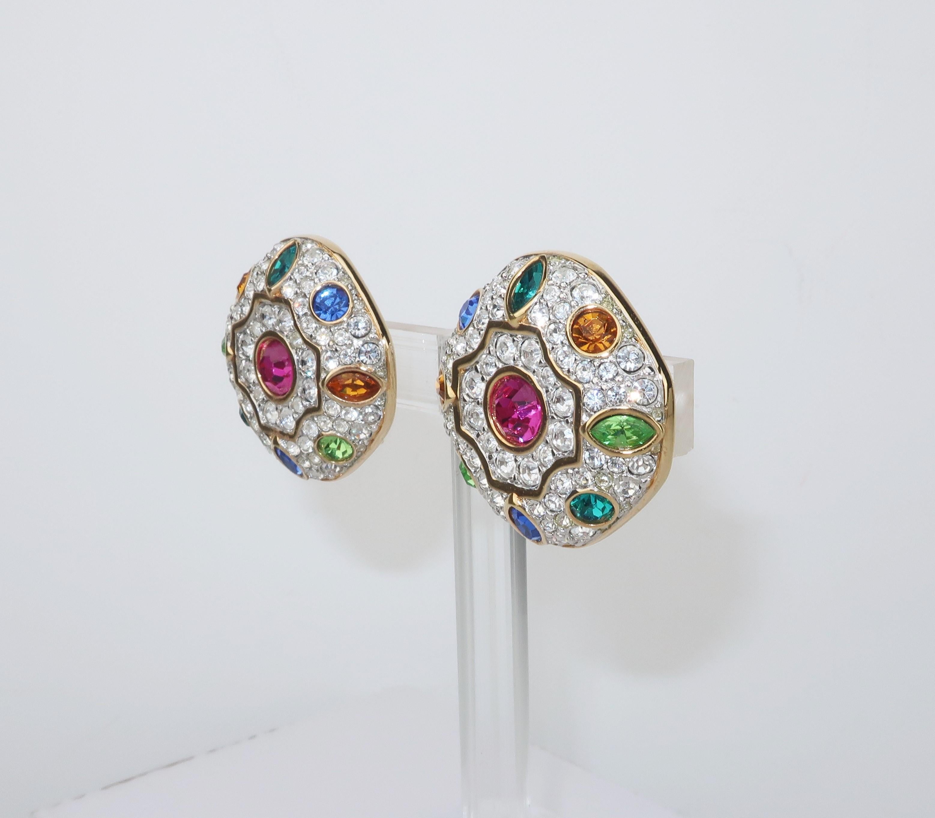 Marquise Cut Swarovski Crystal Multi Color Rhinestone Clip On Earrings