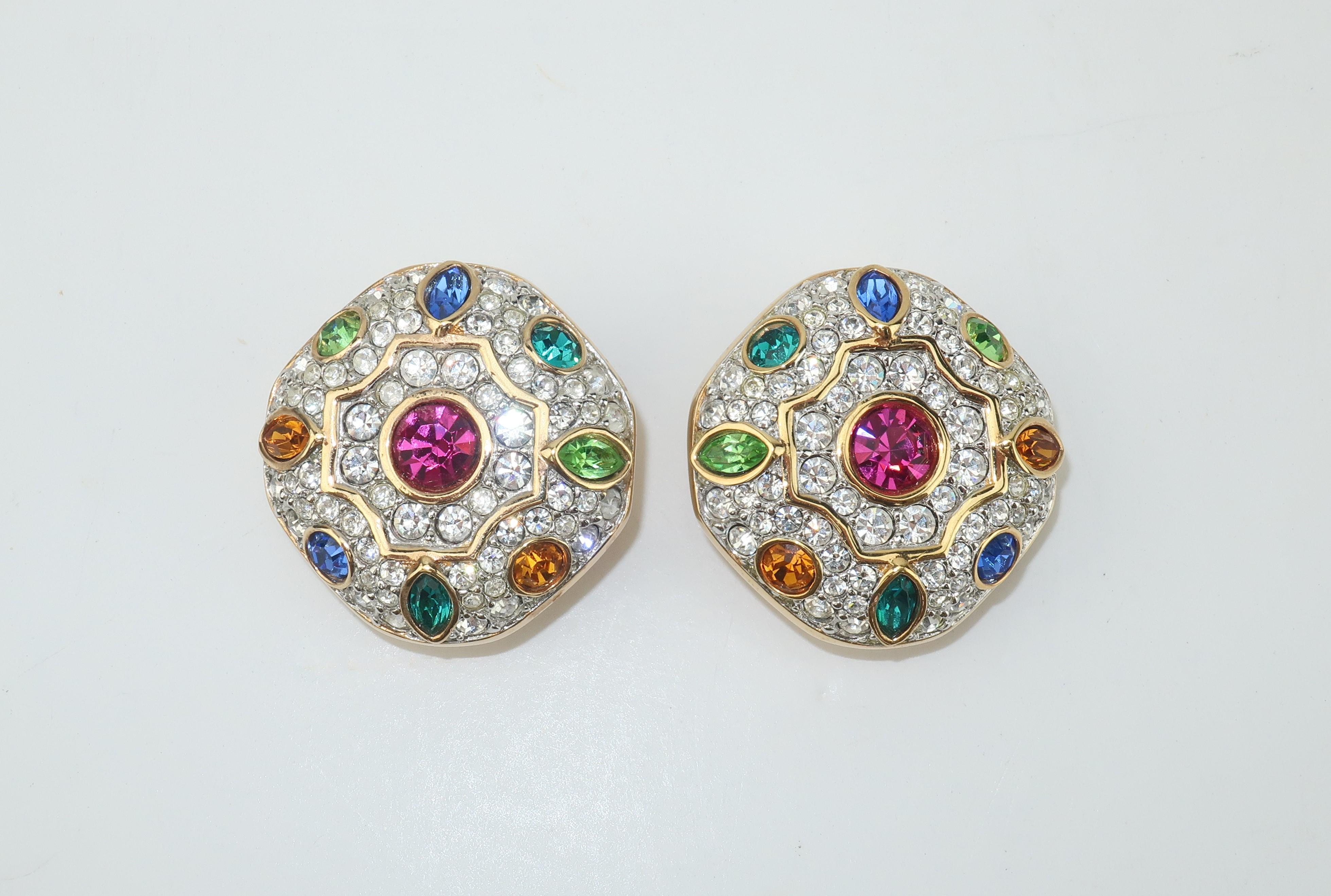 Women's Swarovski Crystal Multi Color Rhinestone Clip On Earrings