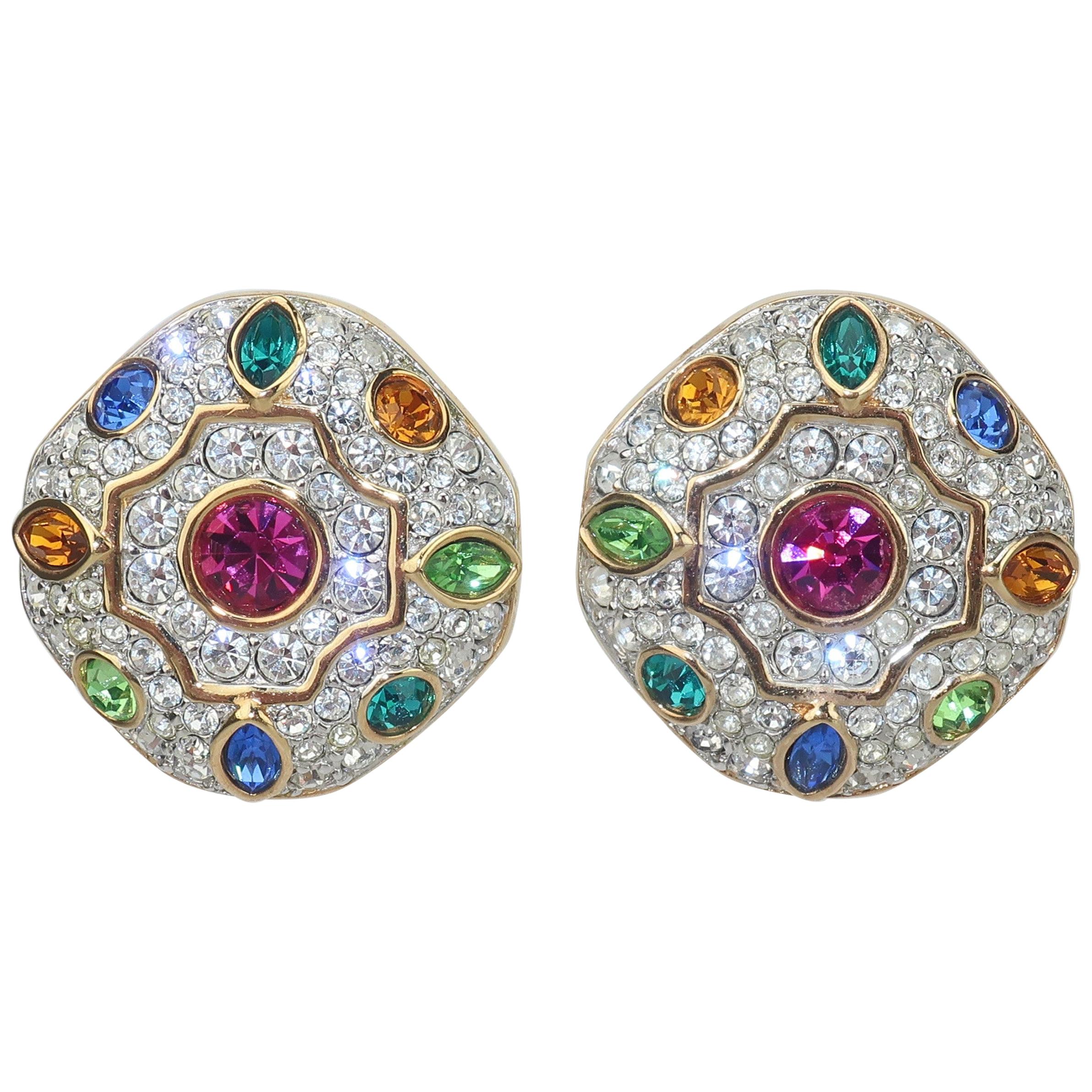 Swarovski Crystal Multi Color Rhinestone Clip On Earrings