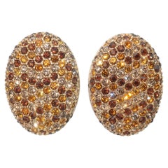 Swarovski Crystal Rhinestone Brown Clip On Earrings