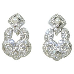 SWAROVSKI Crystal Rhinestone & Pearl Door Knocker Earrings