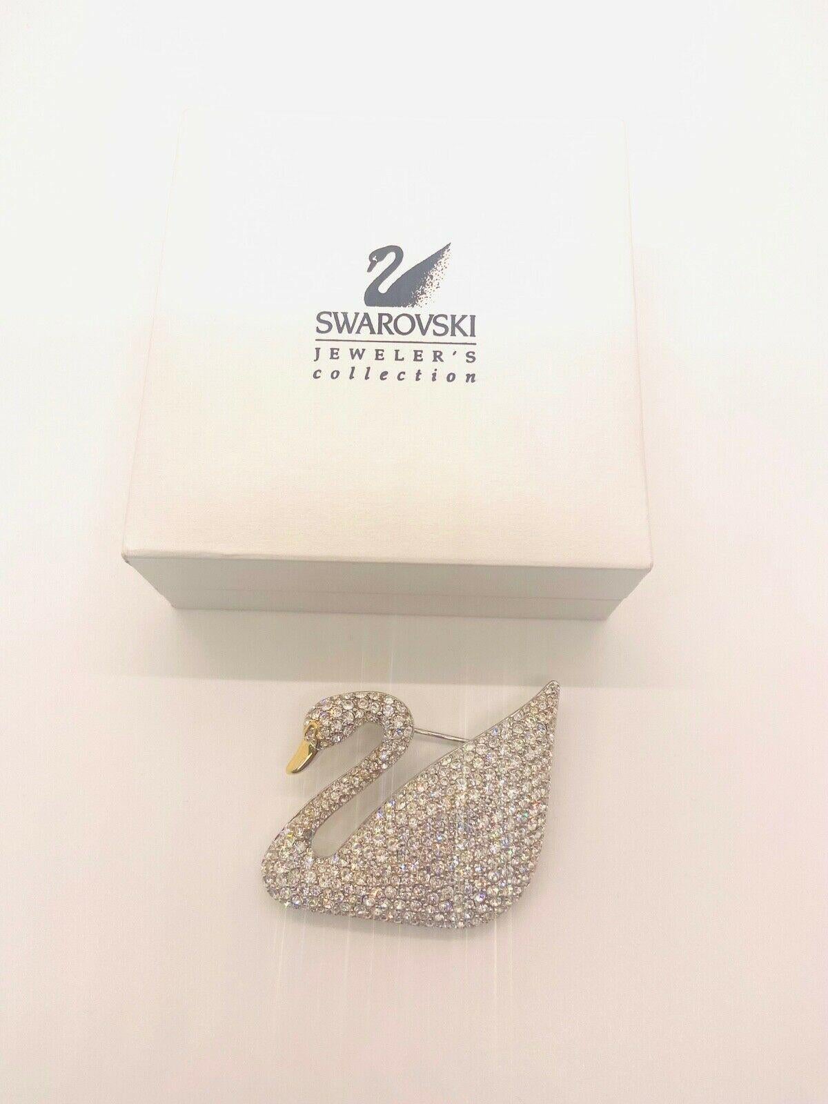 Modern Swarovski Crystal Swan Brooch/ Pin, Signed and Retired For Sale