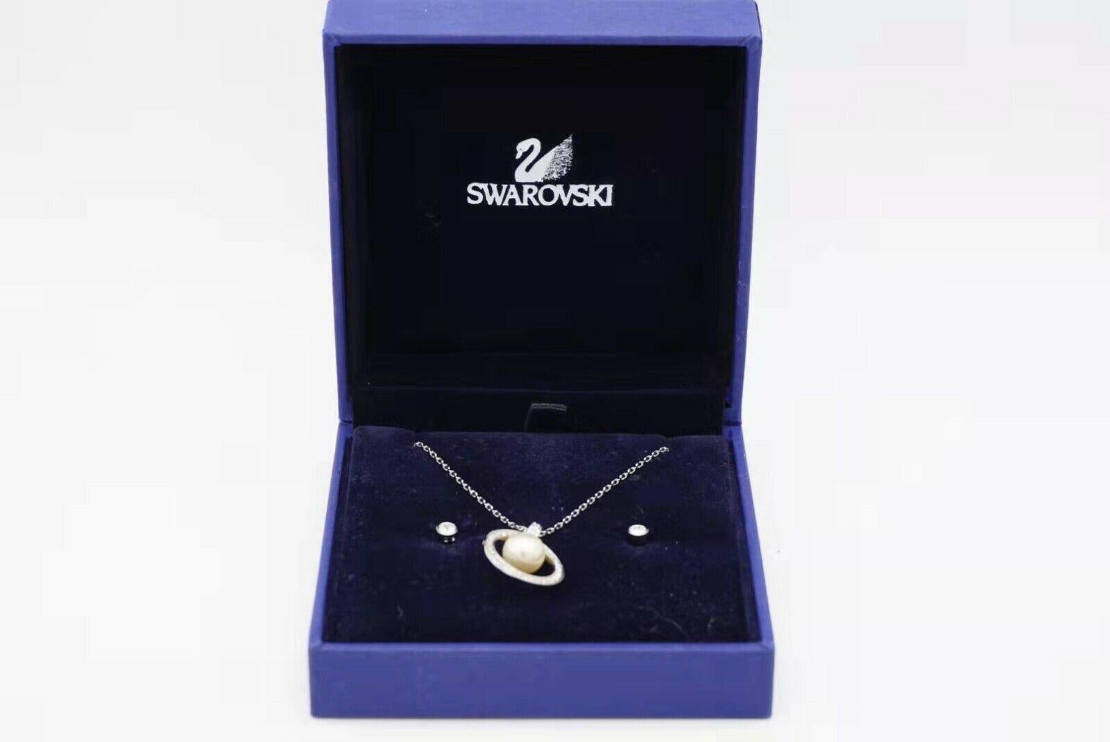 Swarovski Crystals Circle Round White Pearls Silver Necklace Earrings Gift Set 4