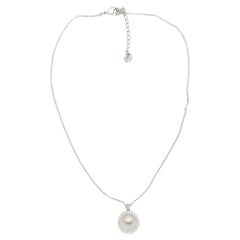 Swarovski Crystals Circle White Round Pearl Openwork Silver Pendant Necklace