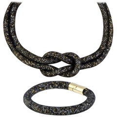 Swarovski Crystals Stardust Gold and Black Necklace and Bracelet Set