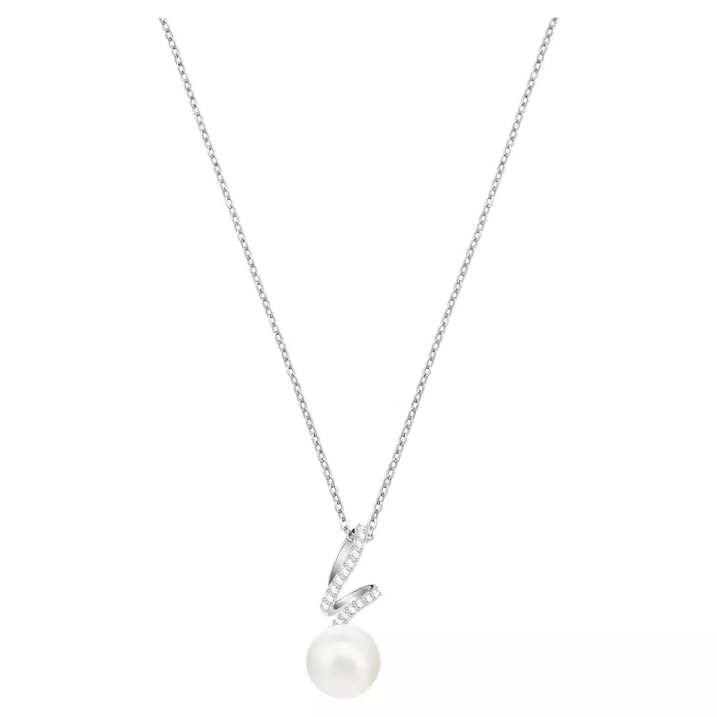 Swarovski Dangle White Round Pearl Crystals Spiral Hook Pendant Collana d'argento in vendita 12
