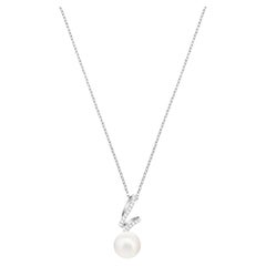 Swarovski Dangle White Round Pearl Crystals Spiral Hook Pendant Silver Necklace