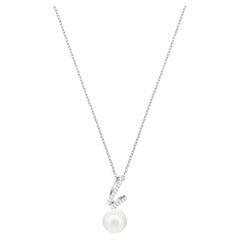 Swarovski Dangle White Round Pearl Crystals Spiral Hook Pendant Silver Necklace
