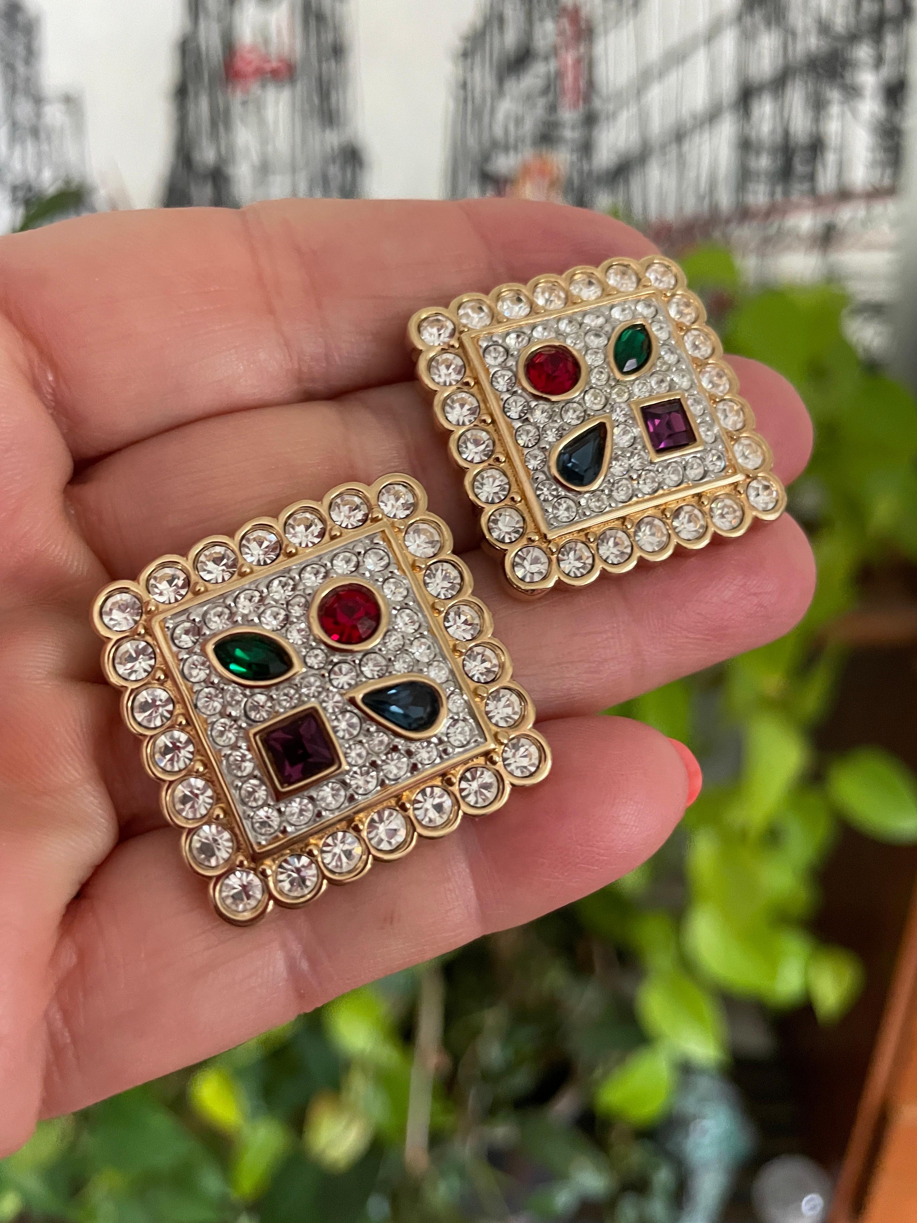 Swarovski Earrings Crystal Multi colored Square New and Never worn -1980s For Sale 2