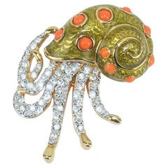 SWAROVSKI Broche Criatura Marina Nautilus Cangrejo Ermitaño Esmaltado y Pedrería