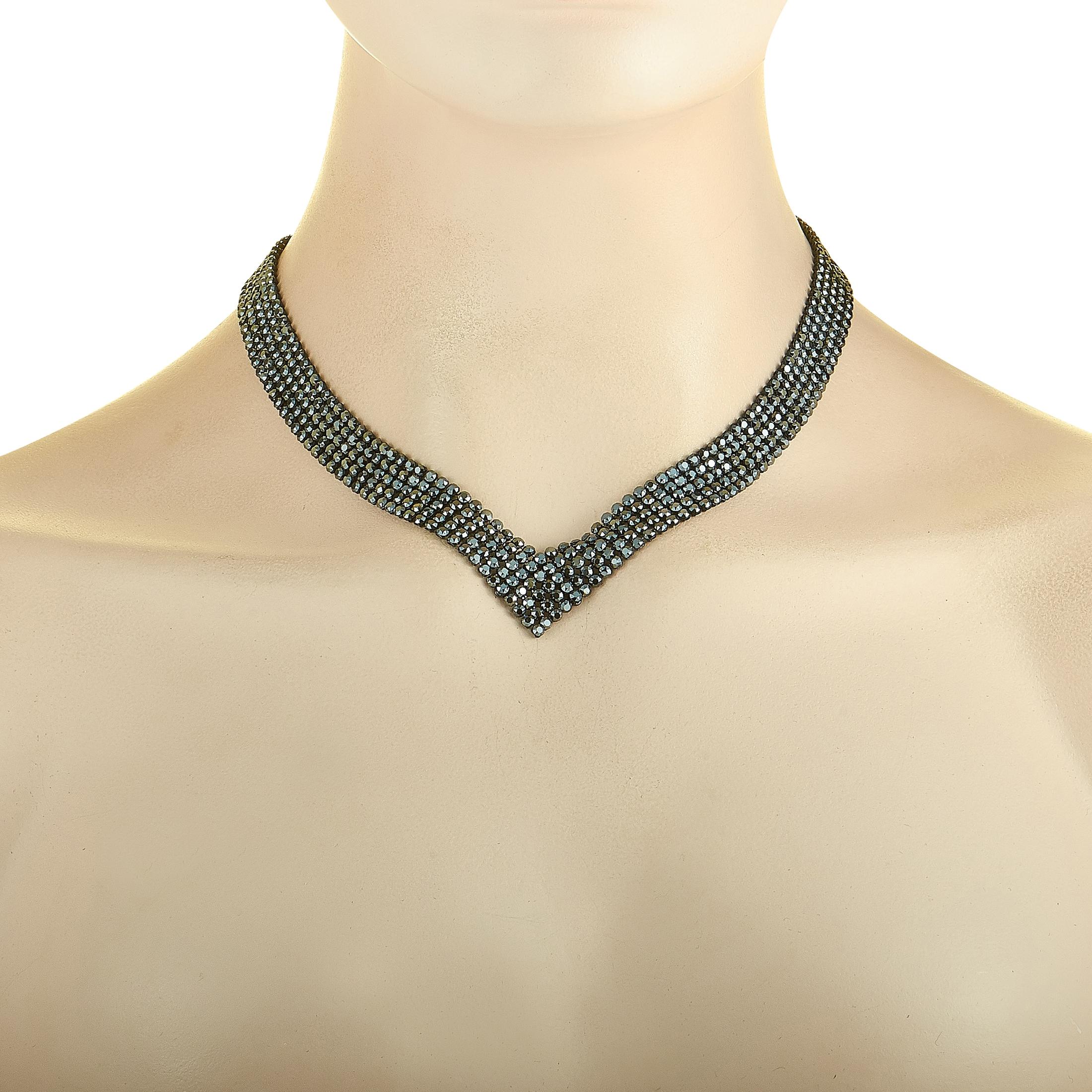 Swarovski Fit Rhodium-Platin-Halskette aus Edelstahl mit schwarzem Kristallkragen (Rundschliff) im Angebot