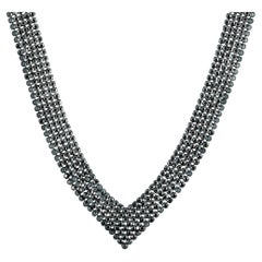 Swarovski Fit Rhodium-Plated Stainless Steel Black Crystal Collar Necklace