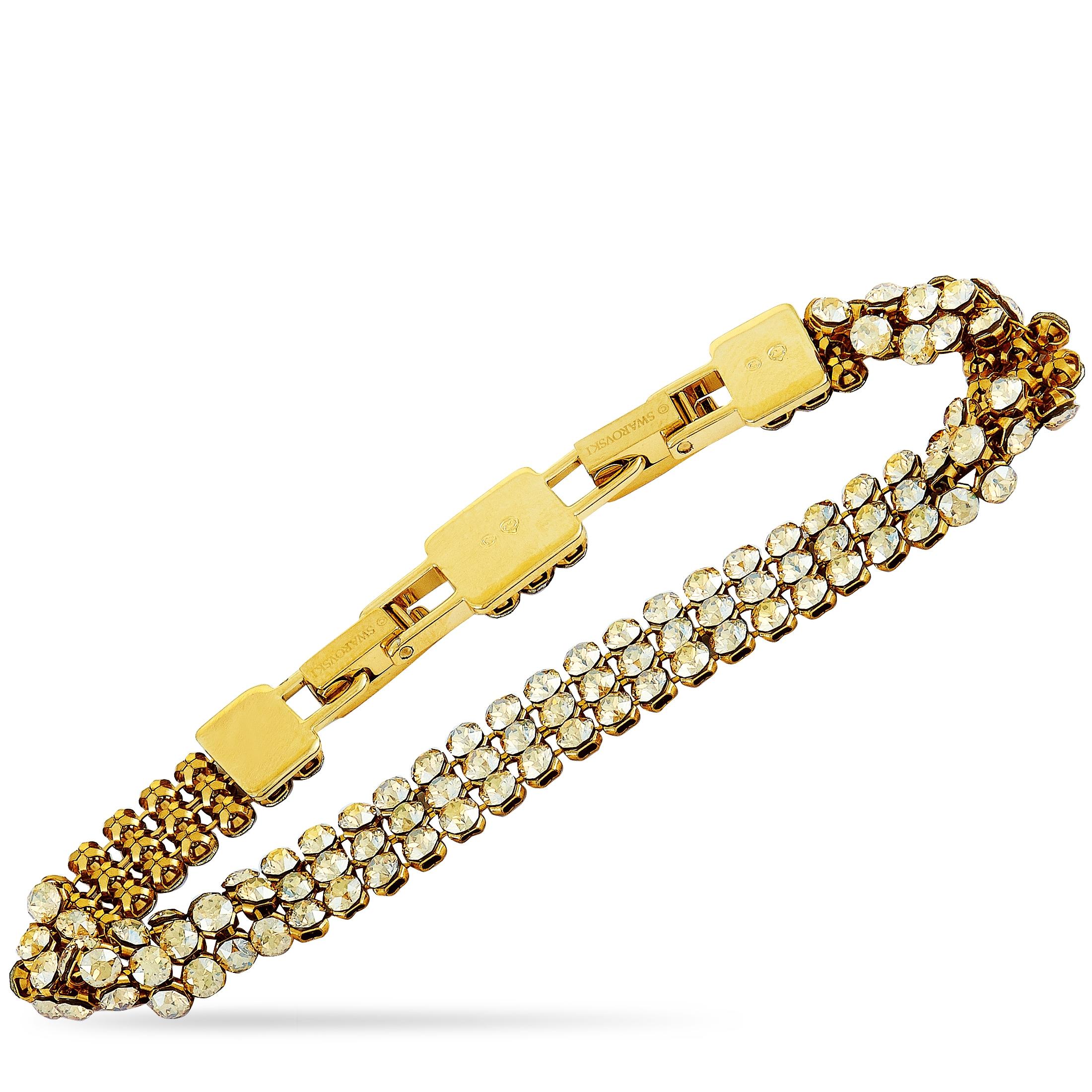 Round Cut Swarovski Fit Yellow Gold-Plated Stainless Steel and Yellow Crystal Bracelet