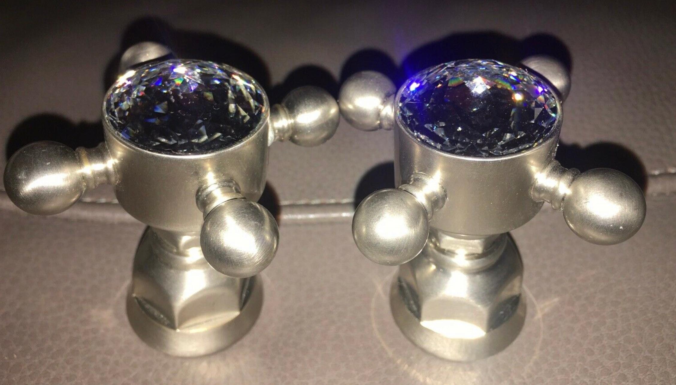 Swarovski for Rohl Brushed Nickel Captains Wheel Regency Handles, Knobs, Italy In Excellent Condition For Sale In Brooklyn, NY