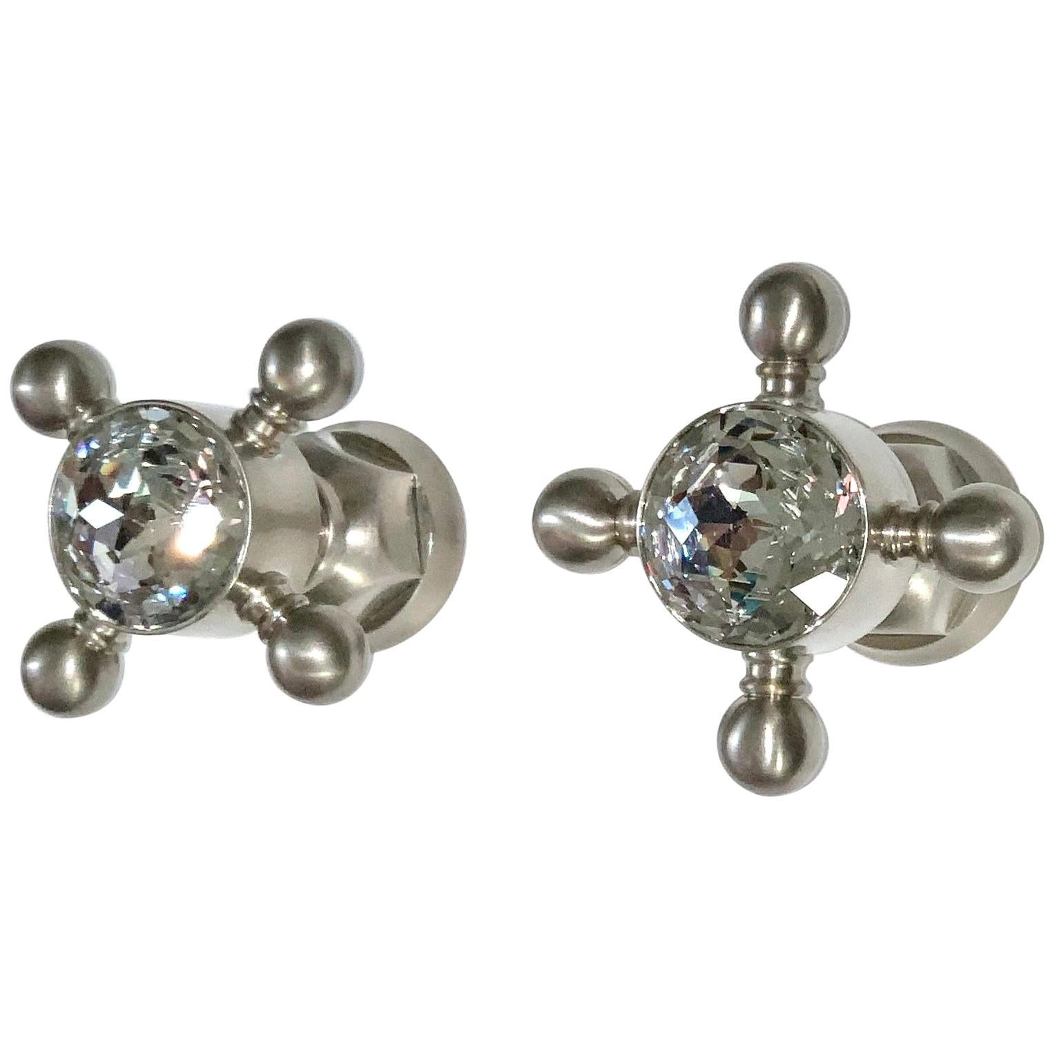 Poignées Regency en nickel brossé pour gouvernail Swarovski pour Rohl, Italie en vente