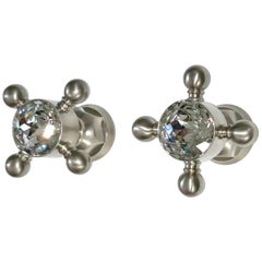 Retro Swarovski for Rohl Brushed Nickel Captains Wheel Regency Handles, Knobs, Italy