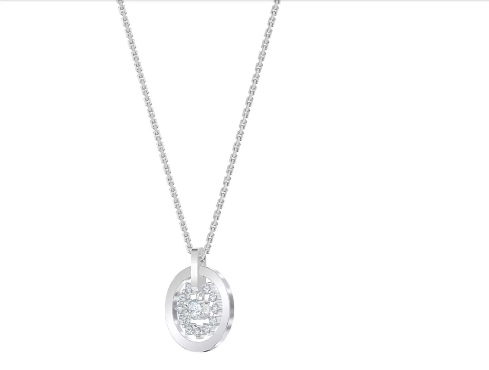 Swarovski Further Circle Star Snowflake Crystals Collana in rodio bianco BNWT in vendita 7