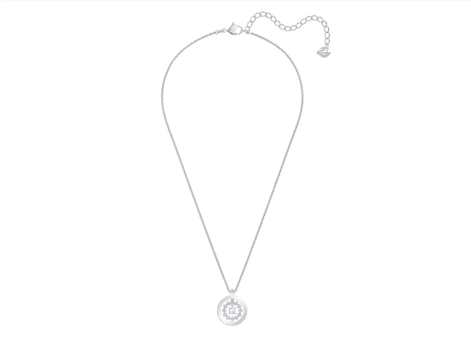 Swarovski Further Circle Star Snowflake Crystals Collana in rodio bianco BNWT in vendita 8
