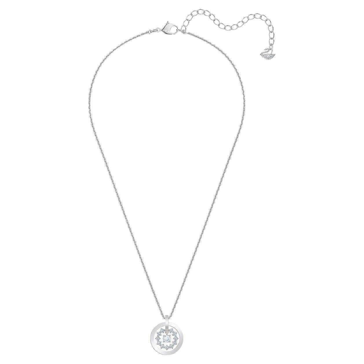 Art Déco Swarovski Further Circle Star Snowflake Crystals Collana in rodio bianco BNWT in vendita