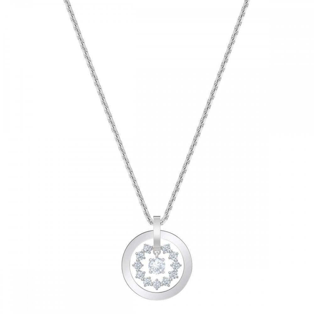 Arts and Crafts Swarovski Further Circle Star Snowflake Crystals Necklace White Rhodium BNWT For Sale