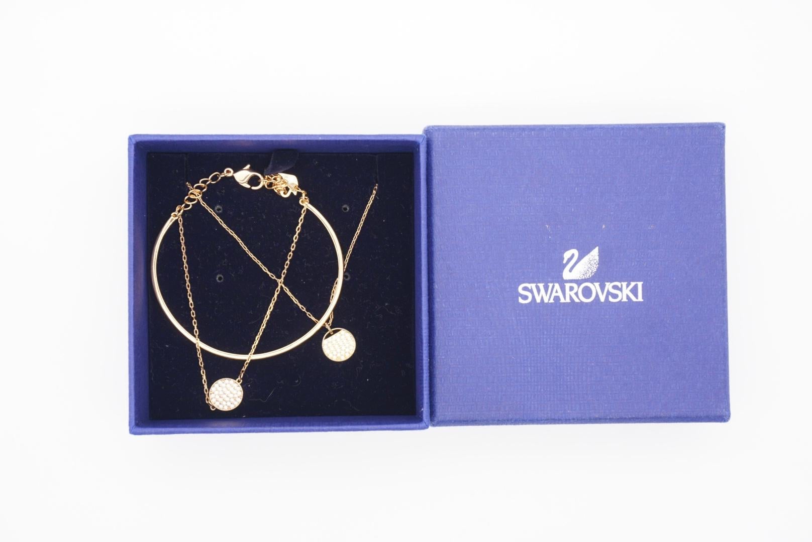 Ensemble collier et bracelet jonc cadeau en or blanc et rose avec disques en cristals de gingembre Swarovski en vente 5