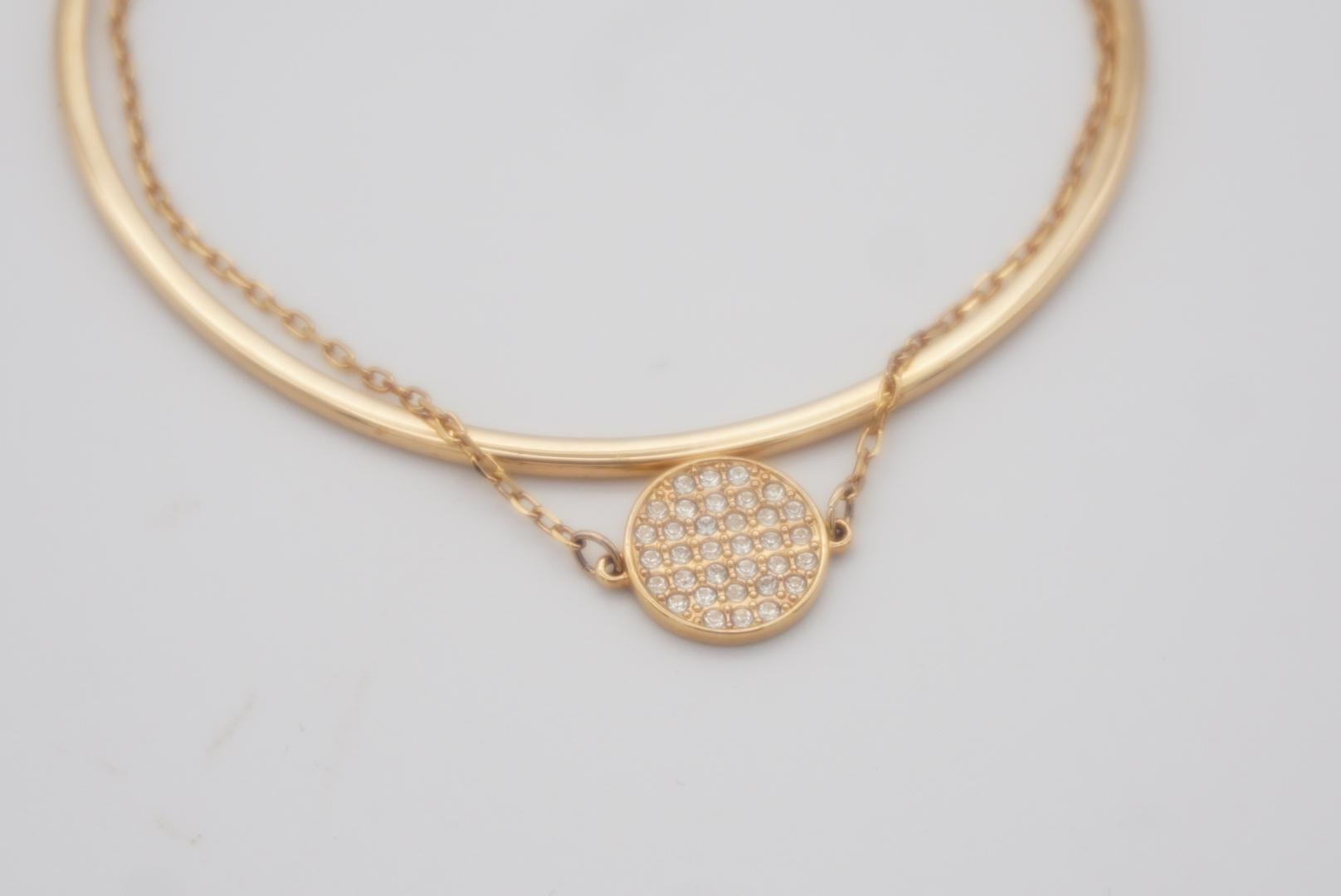 Ensemble collier et bracelet jonc cadeau en or blanc et rose avec disques en cristals de gingembre Swarovski en vente 7